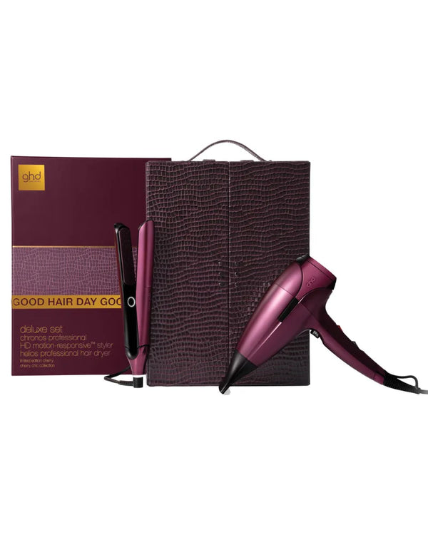GHD Delux set chronos professional HD Motion-responsive styler, helios professional hair dryer
